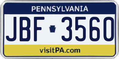 PA license plate JBF3560