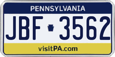 PA license plate JBF3562