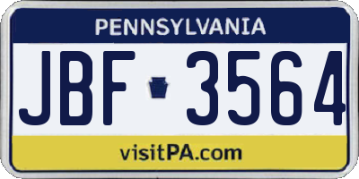 PA license plate JBF3564