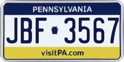 PA license plate JBF3567