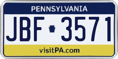 PA license plate JBF3571