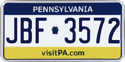 PA license plate JBF3572