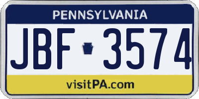 PA license plate JBF3574