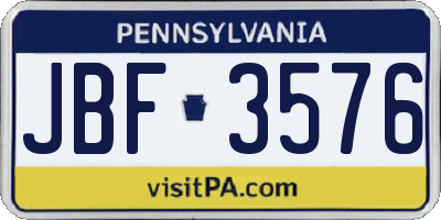 PA license plate JBF3576