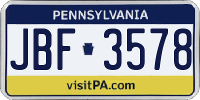 PA license plate JBF3578