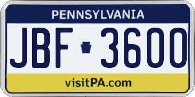 PA license plate JBF3600