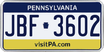 PA license plate JBF3602