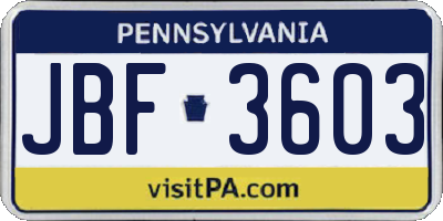 PA license plate JBF3603