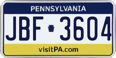 PA license plate JBF3604