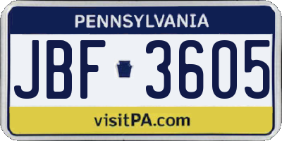 PA license plate JBF3605