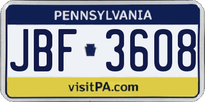 PA license plate JBF3608