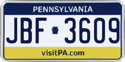 PA license plate JBF3609