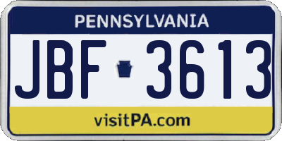 PA license plate JBF3613