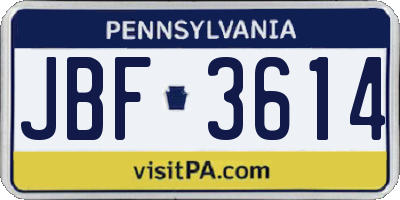 PA license plate JBF3614