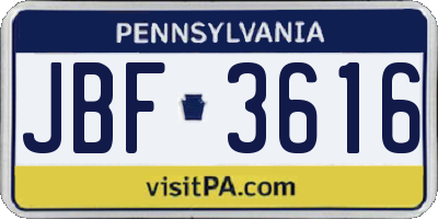 PA license plate JBF3616