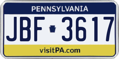 PA license plate JBF3617