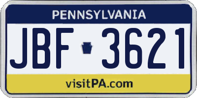 PA license plate JBF3621