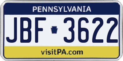 PA license plate JBF3622