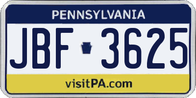 PA license plate JBF3625