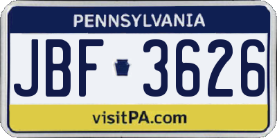 PA license plate JBF3626