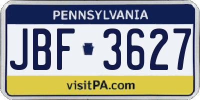 PA license plate JBF3627