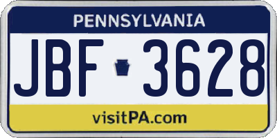 PA license plate JBF3628