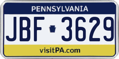 PA license plate JBF3629