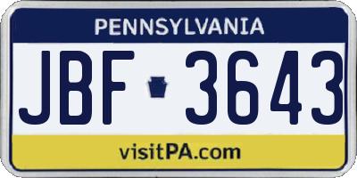 PA license plate JBF3643