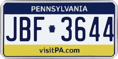 PA license plate JBF3644