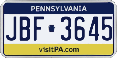 PA license plate JBF3645