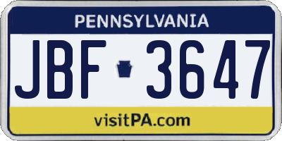 PA license plate JBF3647