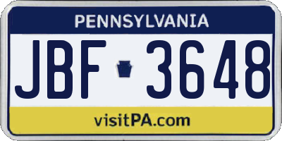 PA license plate JBF3648