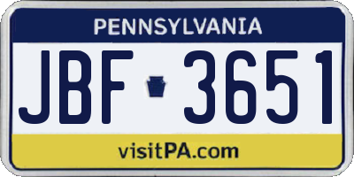 PA license plate JBF3651