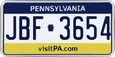 PA license plate JBF3654