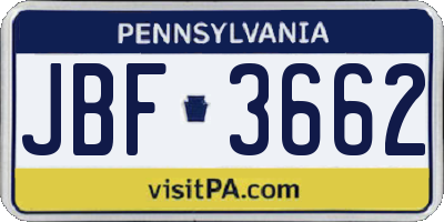 PA license plate JBF3662