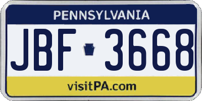 PA license plate JBF3668