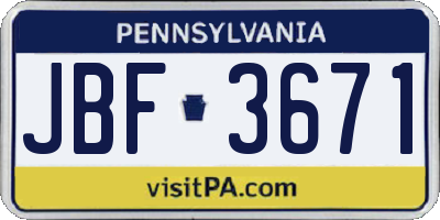 PA license plate JBF3671