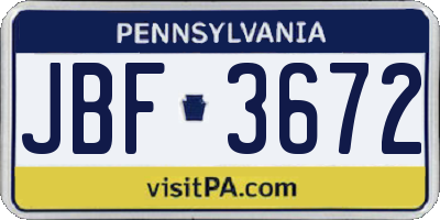 PA license plate JBF3672