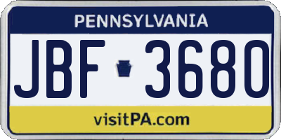 PA license plate JBF3680