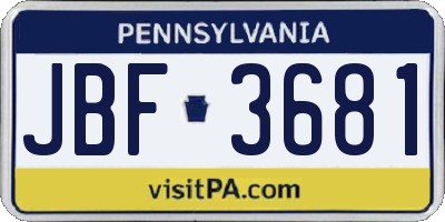 PA license plate JBF3681