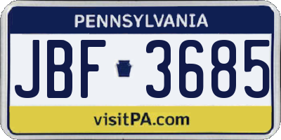 PA license plate JBF3685