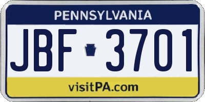 PA license plate JBF3701