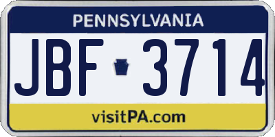 PA license plate JBF3714