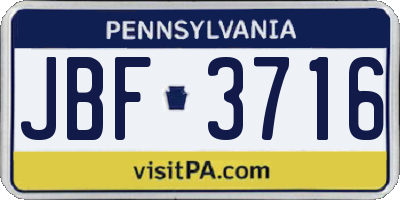 PA license plate JBF3716