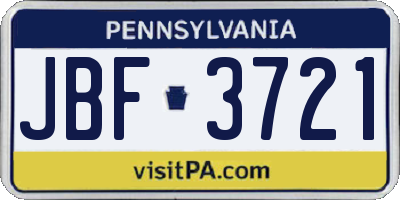 PA license plate JBF3721