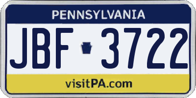 PA license plate JBF3722