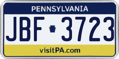 PA license plate JBF3723