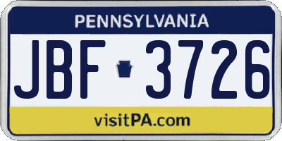 PA license plate JBF3726