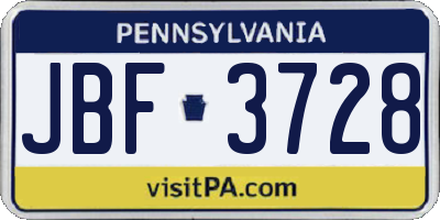 PA license plate JBF3728