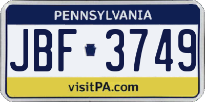 PA license plate JBF3749